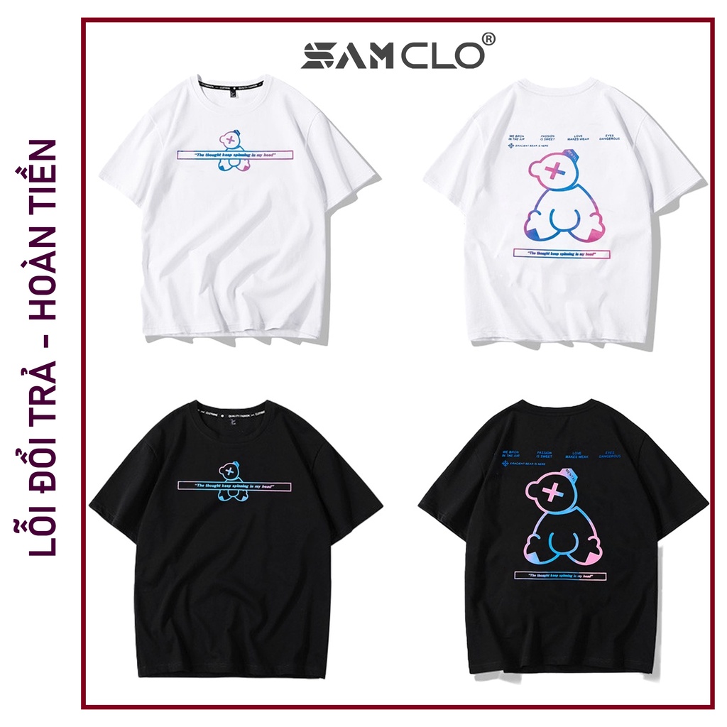 Áo thun nam nữ tay lỡ SAM CLO form rộng Unisex, mặc cặp, nhóm, chữ X - GẤU 80% cotton