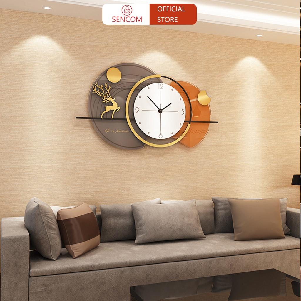 Đồng hồ treo tường phòng khách độc đáo SENCOM, đồng hồ trang trí decor phong cách Bắc Âu - WM628-82
