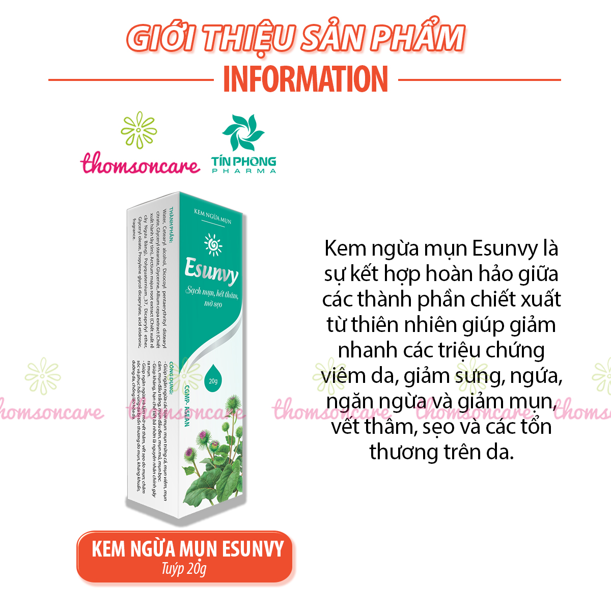 Kem bôi ngừa mụn Esunvy - Tuýp 20g từ thảo dược - Ngăn ngừa các loại mụnn, trứng cá, mờ thâm sẹo, hạn chế tiết bã nhờn