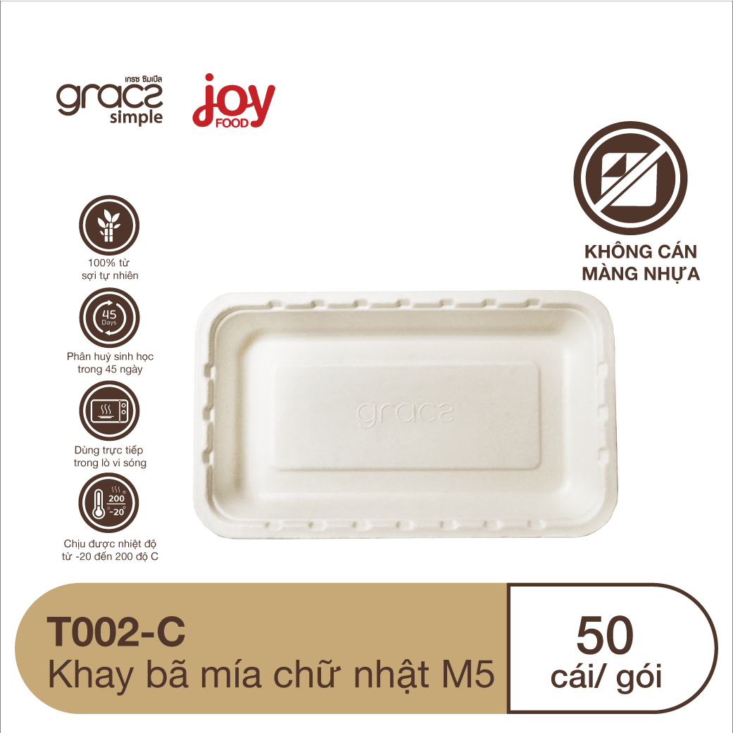 50 khay bã mía chữ nhật Thái Lan, phủ màng