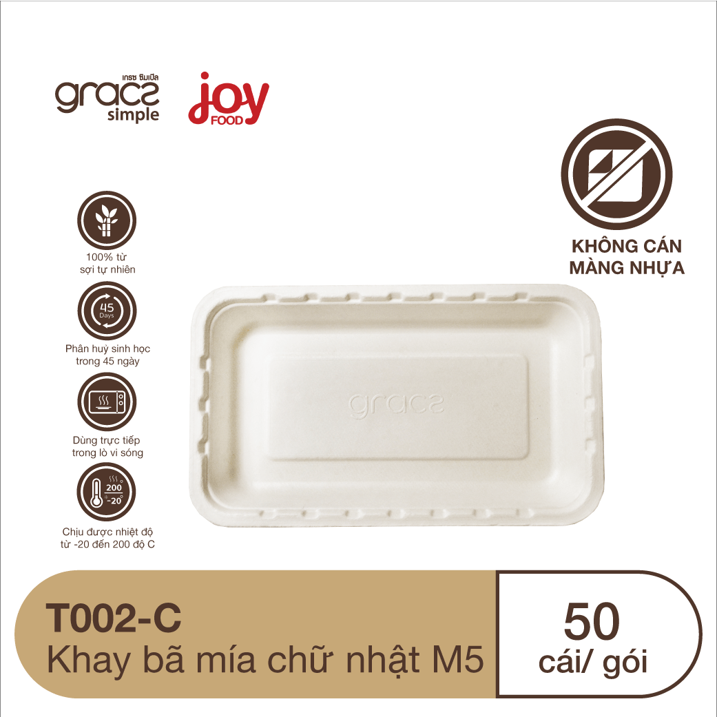 50 khay bã mía chữ nhật Thái Lan, phủ màng (Tương ứng M5)