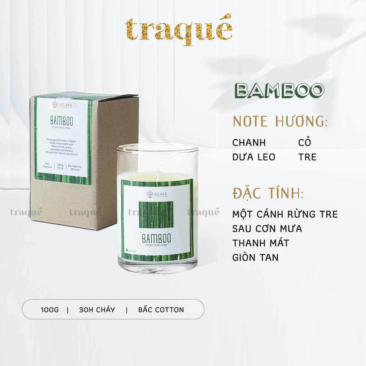 Nến thơm tinh dầu cao cấp không khói an toàn Candle Cup - BAMBOO/HƯƠNG TRE - S - 100G