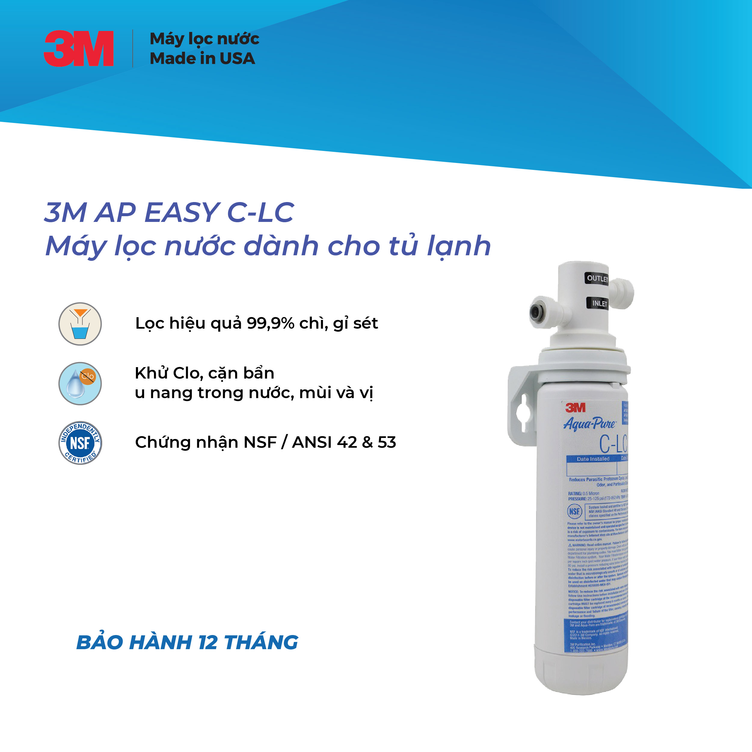 MÁY LỌC NƯỚC DÀNH CHO TỦ LẠNH 3M AP EASY CLC - HÀNG CHÍNH HÃNG