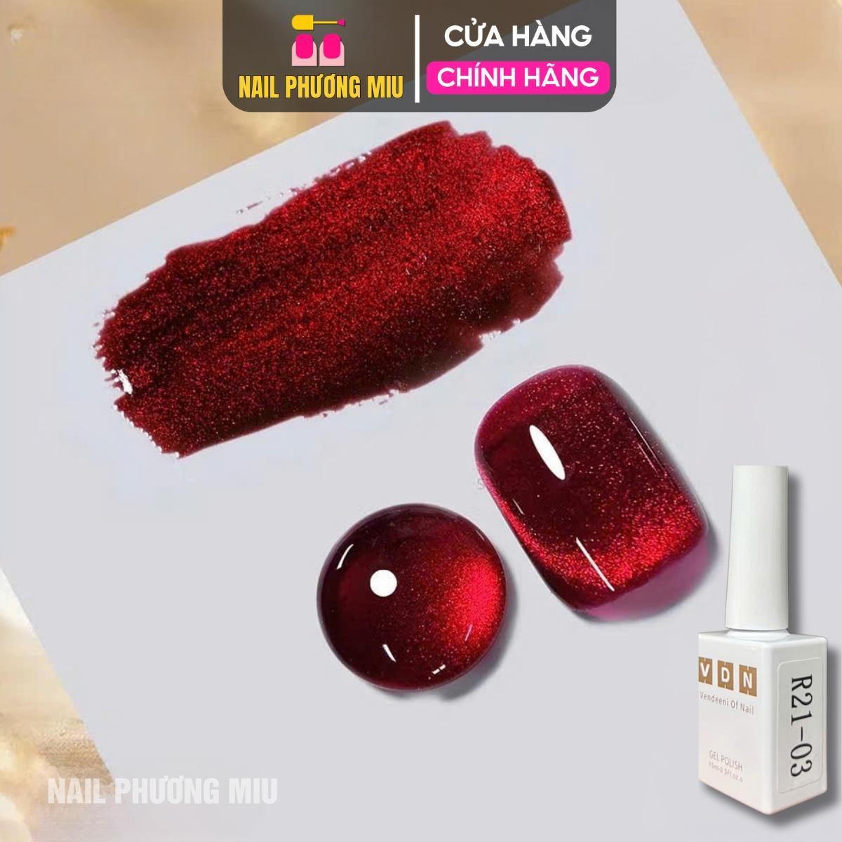 Sơn Mắt Mèo Đỏ VENDEENI R21-03 Chai 15ml Làm Nail Siêu Đậm Mướt, Sơn Gel Mắt Mèo Đỏ Nhũ Hạt Siêu Mịn