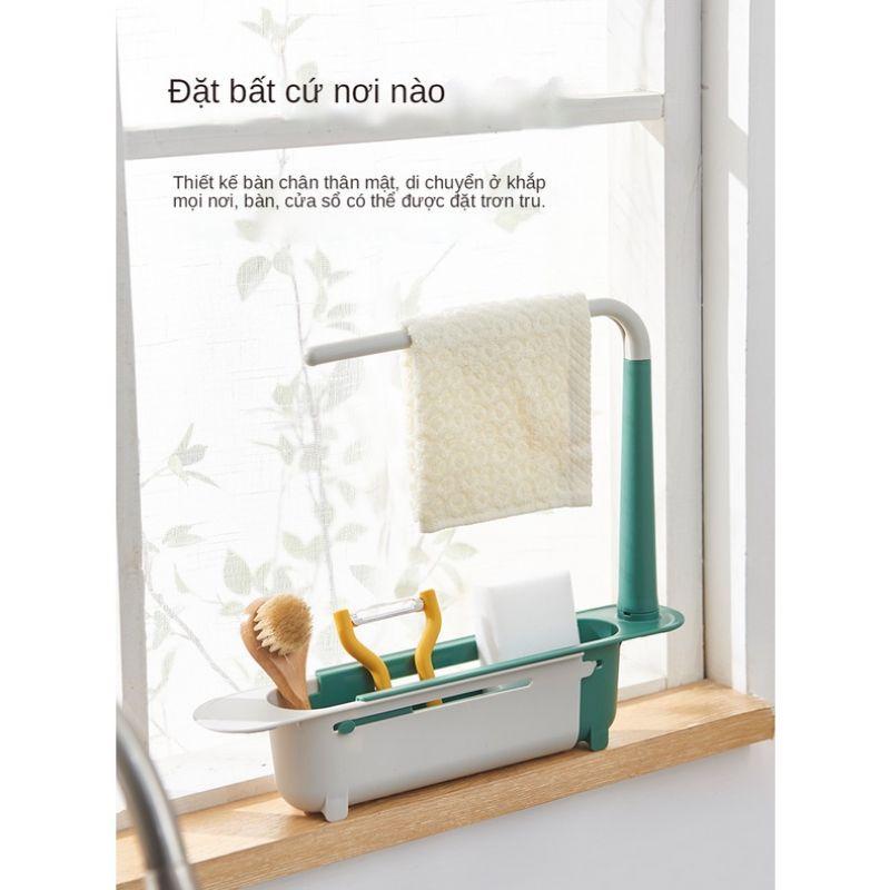 Sỉ 23k- Giá treo để đồ rửa bát gắn bồn rửa có móc treo khăn tiện dụng - khay đựng đồ rửa chén