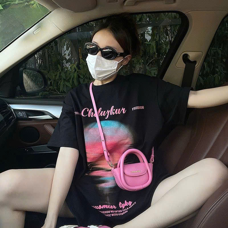 Áo phông nam nữ form rộng 2N Unisex thun cotton in hoàng hôn màu be/đen