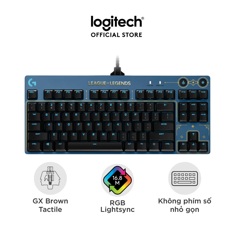 Bàn phím game cơ học Logitech Pro LOL League of Legends - Không phím số, nhỏ gọn, RGB, switch cơ tactile - Hàng chính hãng