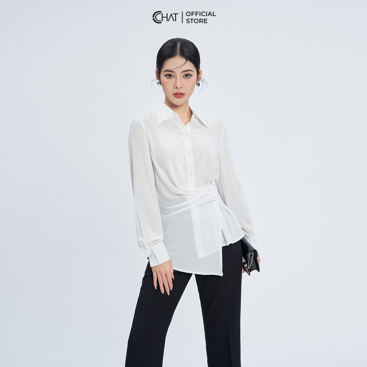Áo Sơ Mi Nữ  Kiểu Cài Nhún Sườn Chất Liệu Chiffon Cao Cấp 13FDH2017ST
