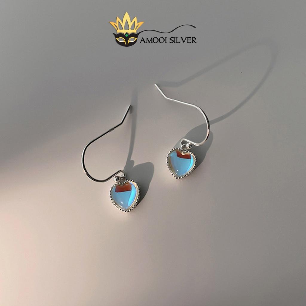 Bông tai bạc S925 móc trái tim opal - Amooi Silver AB226