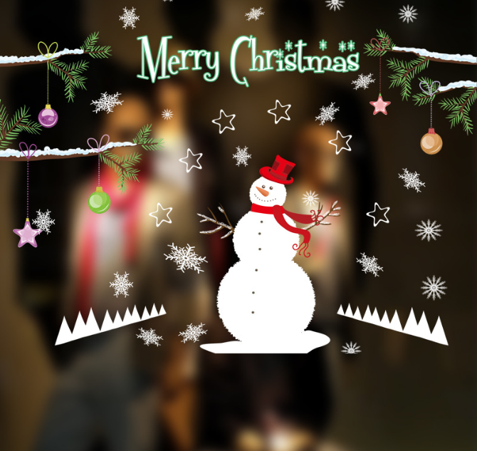 Decal trang trí tường Noel - Người Tuyết Khổng Lồ Và Khăn Đỏ