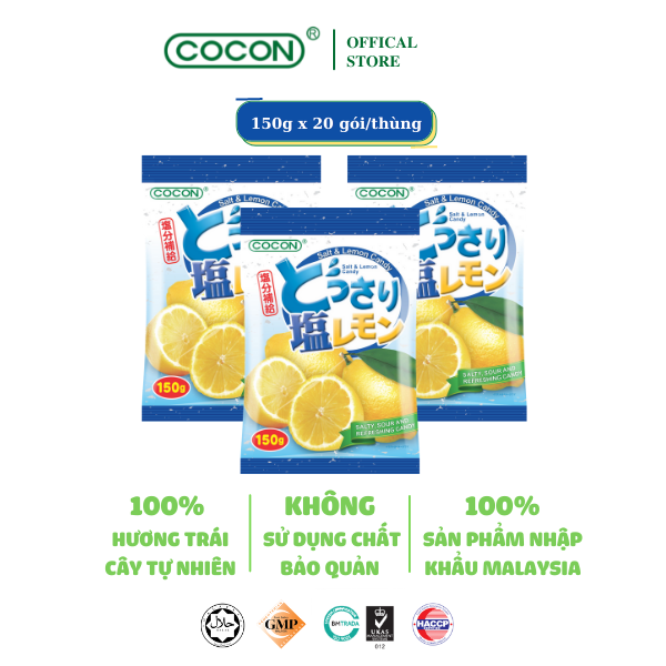 COMBO 3 GÓI KẸO CHANH MUỐI TRUYỀN THỐNG COCON (150G X 3GÓI)