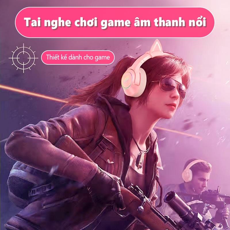 ONIKUMA K9 Tai nghe chơi game tai mèo hồng hiệu ứng âm thanh 7.1 với điện thoại máy tính xách tay giảm tiếng ồn