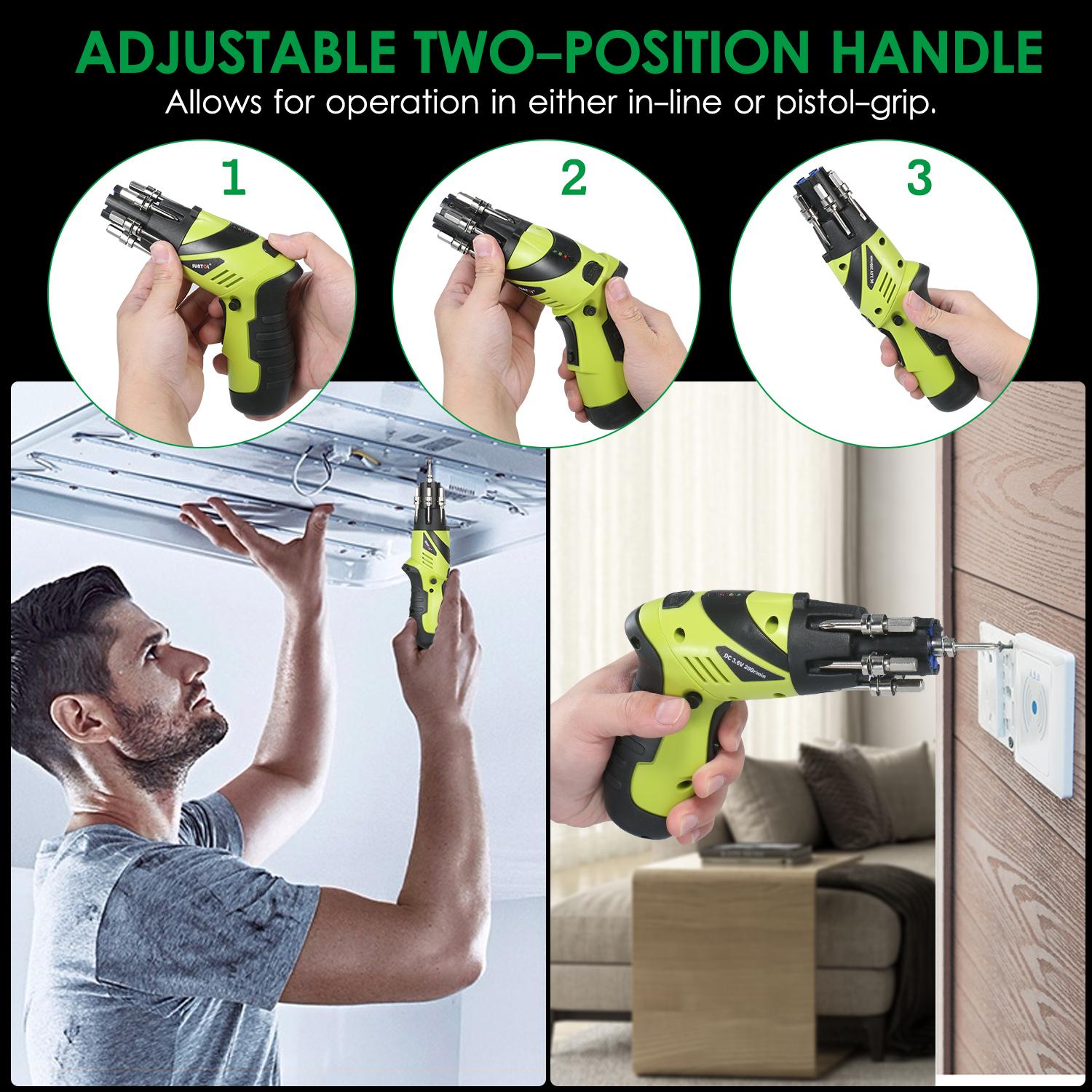 48-Piece 3.6V Rechargeable Cordless Screwdriver Kit 1/4 Inch Drive 6N.m Power Screwdriver Set with Extension Screwdriver
