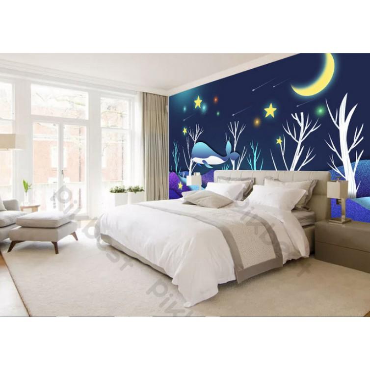 Tranh dán tường 3d trang trí phòng em bé, phòng ngủ sang trọng cá heo và sa mạc MS1225973