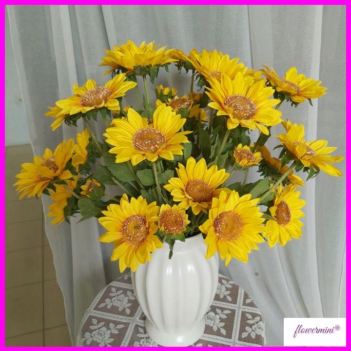 Lọ hoa hướng dương cao cấp siêu đẹp trang trí phòng khách tươi sáng, bình hoa giả decor nội thất Flowermini