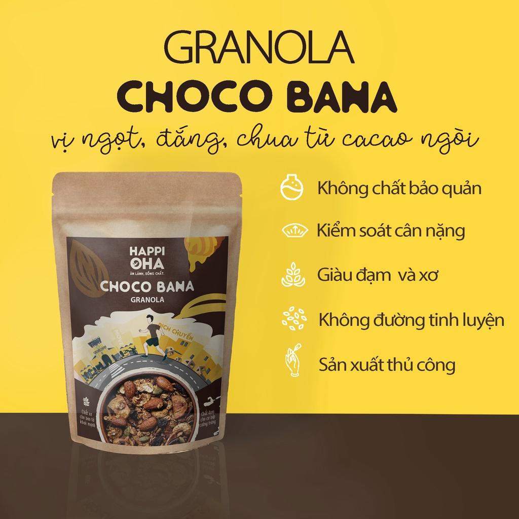 Granola Choco Bana HAPPI OHA - Ngũ Cốc Ăn Sáng/ Ngũ Cốc Ăn Kiêng Không Đường Tinh Luyện Vị Cacao 40g