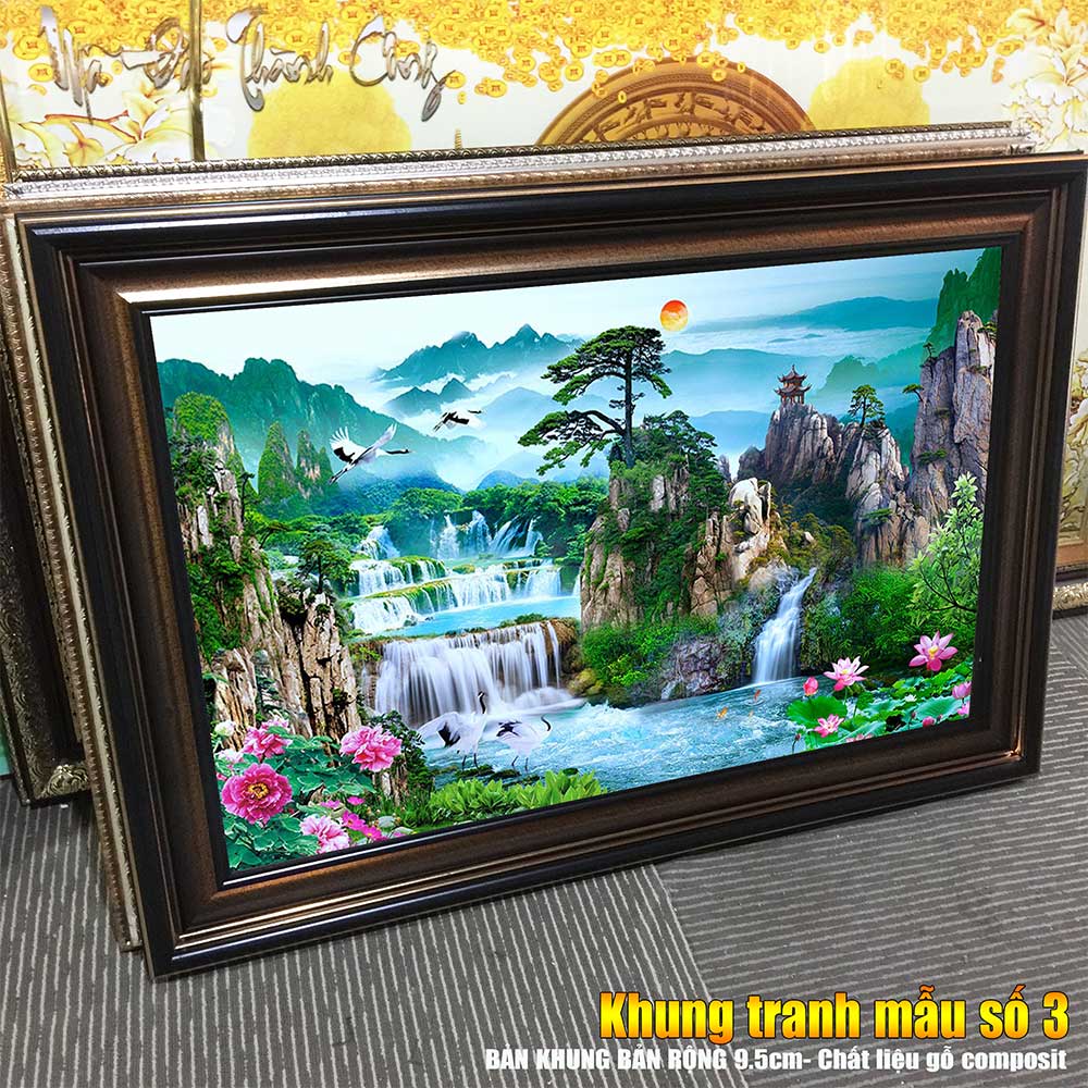 Tranh treo tường phòng khách, phòng ngủ SƠN THỦY HỮU TÌNH khung gỗ composit chất liệu pvc gương / lụa kim sa. MS:2283L9
