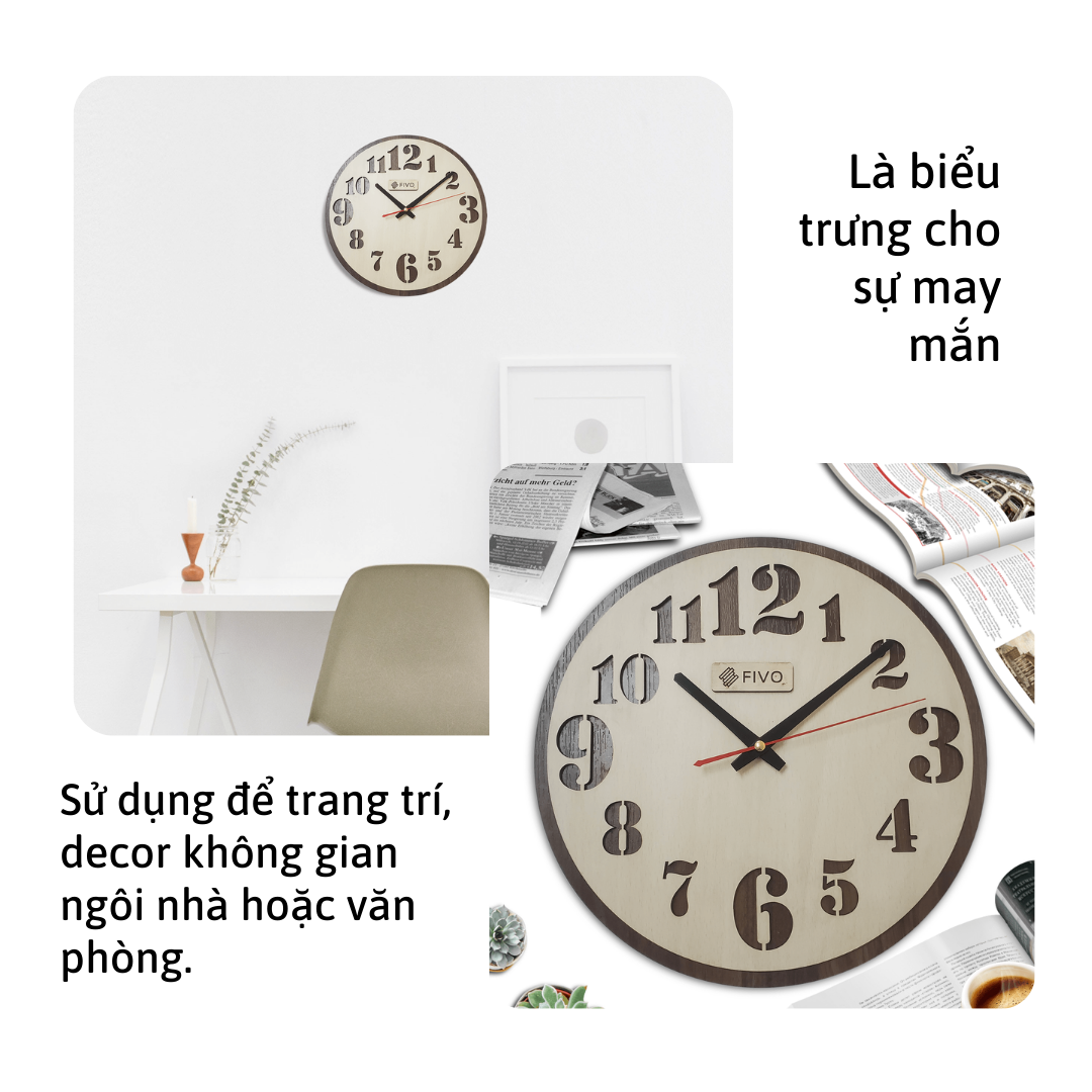 Đồng Hồ Treo Tường Decor Trang Trí,  Thương Hiệu FIVO Mẫu FW03 Thiết Kế Kim Trôi Đem Lại Không Gian Yên Tĩnh