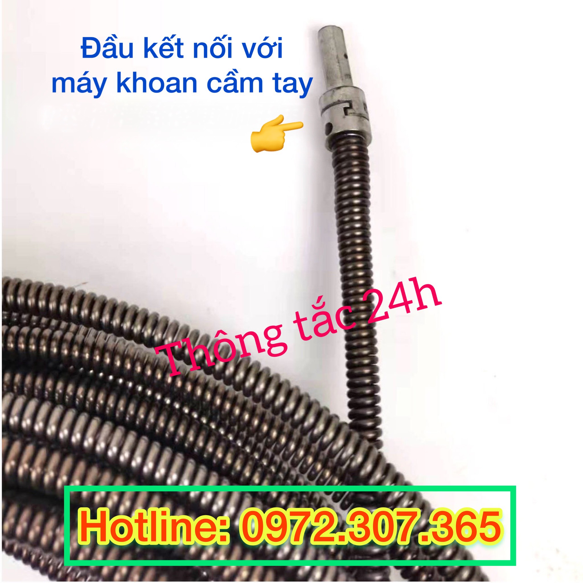 Dây thông tắc cống lò xo Ф10, dây thông nghẹt cống dùng cho máy khoan dài 15m dây lò xo + 1 đầu kết nối máy khoan