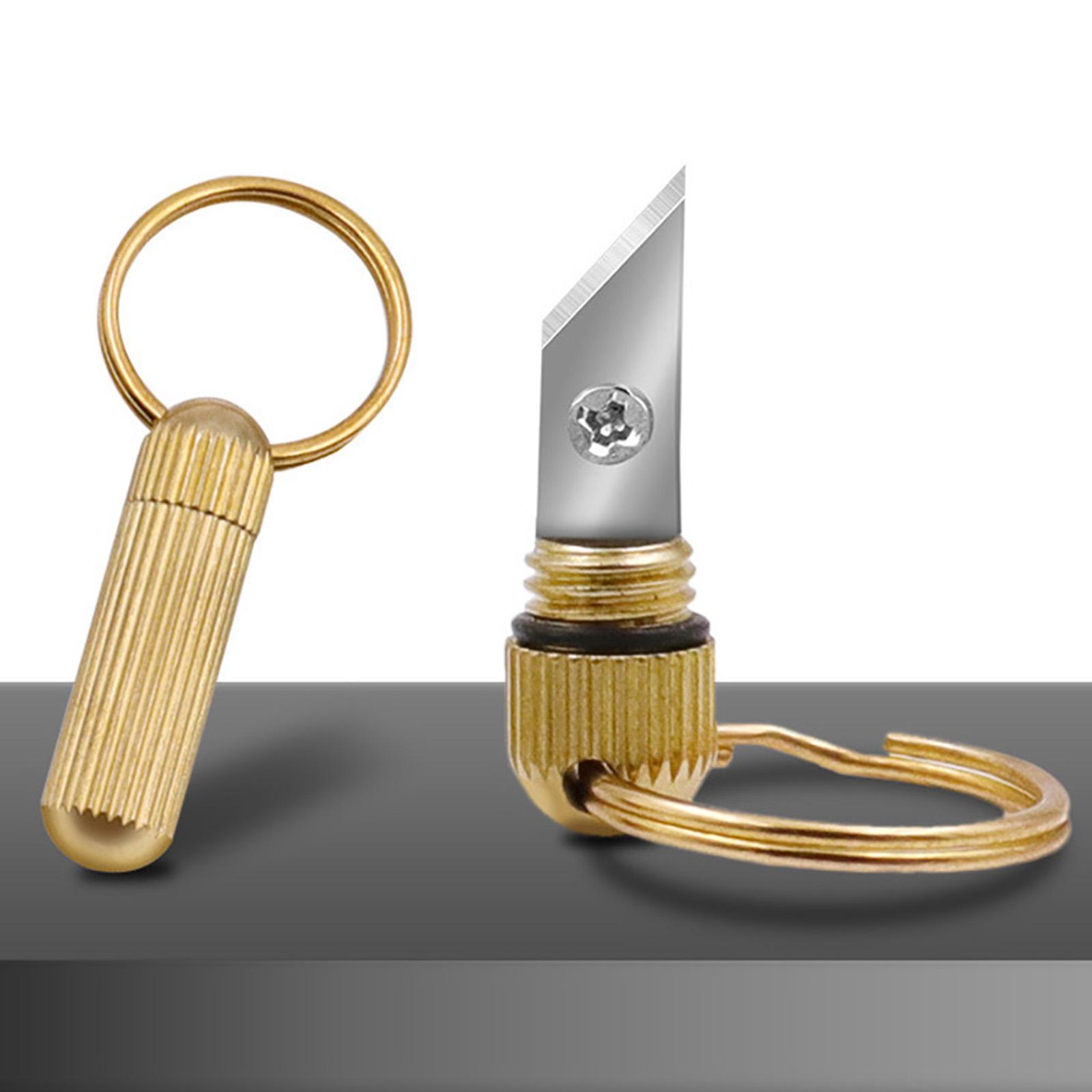 Brass Capsule Mini Knife Key Chain for Stripping Stickers Opening Cans and Unpacking Cartons Outdoor Hiking