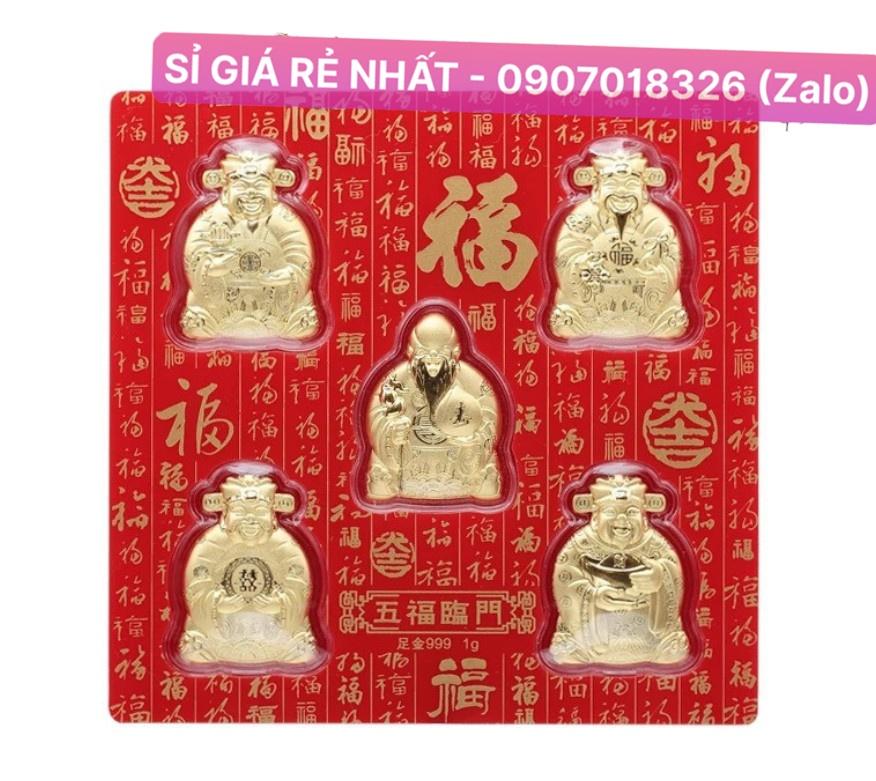 LOẠI 1Bộ Thần Tài Ngũ Phúc Lâm Môn Mạ Vàng 24k Cấp, Quà Tết Sang Trọng NELI