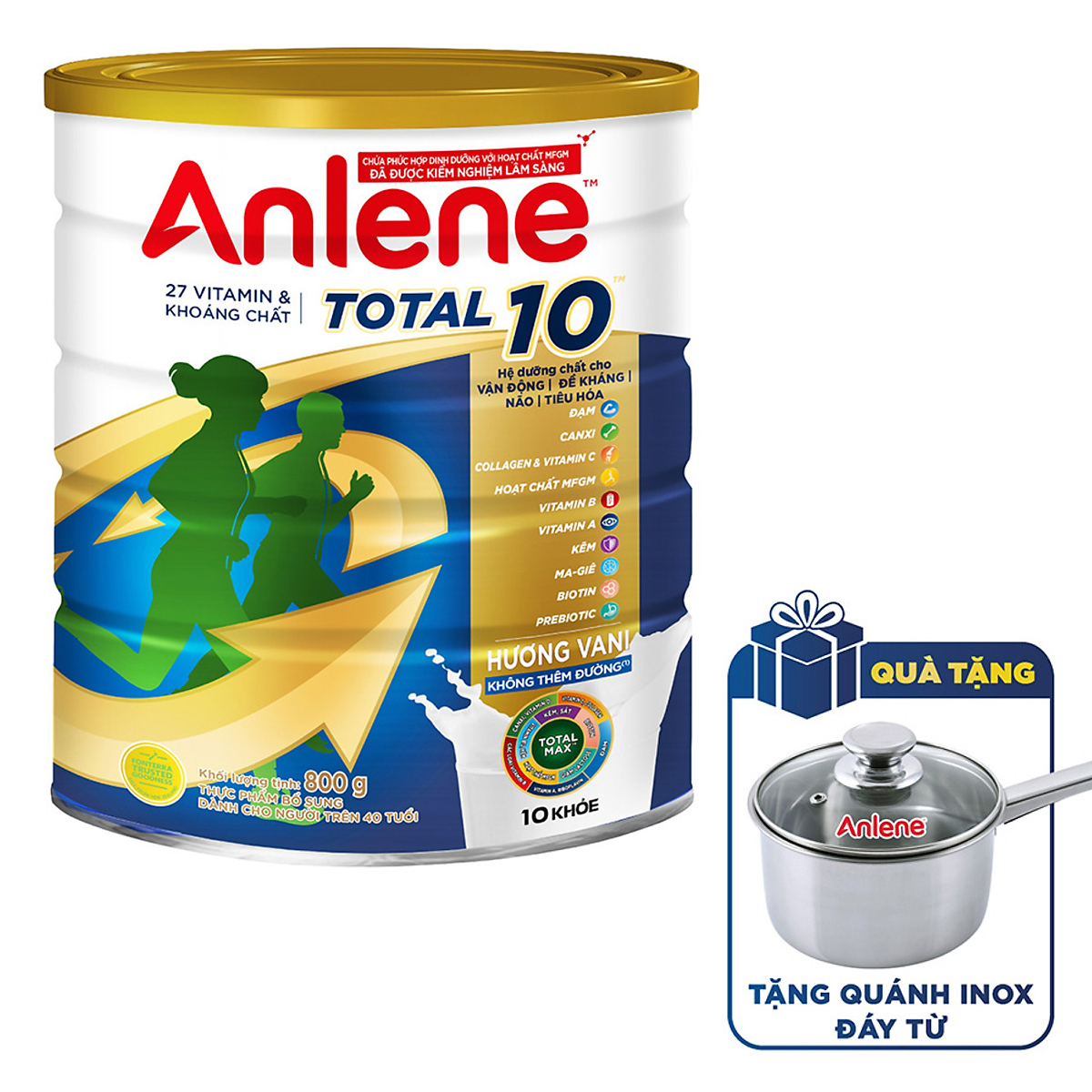 [MỚI] Sữa bột bổ sung dinh dưỡng Anlene Total 10 lon 800g tặng quánh inox