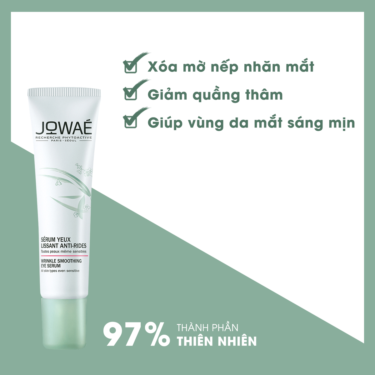 Tinh chất chống nhăn cho mắt JOWAE chiết xuất Nhân Sâm đỏ Mỹ phẩm nhập khẩu từ Pháp - Wrinkle Smoothing Eye Serum 15ml