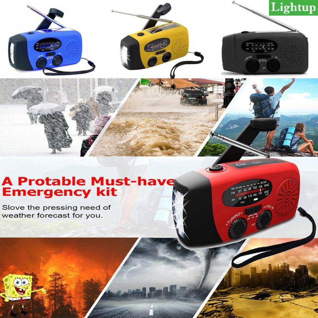 Đài FM/AM sạc năng lượng mặt trời hoặc bằng tay quay Dynamo, tích hợp Đèn pin LED