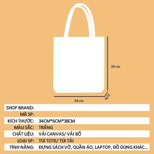 (New) TÚI TOTE VẢI CANVAS IN CHỮ + BIỂU TƯỢNG CÓ KHOÁ KÉO MIÊNG TÚI, TÚI PHỤ