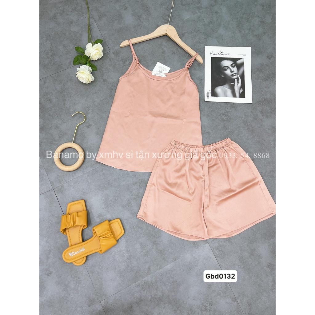 Bộ lụa 2 dây Banamo Fashion chất lụa trơn cao cấp thời trang, set lụa hai dây mặc nhà 173