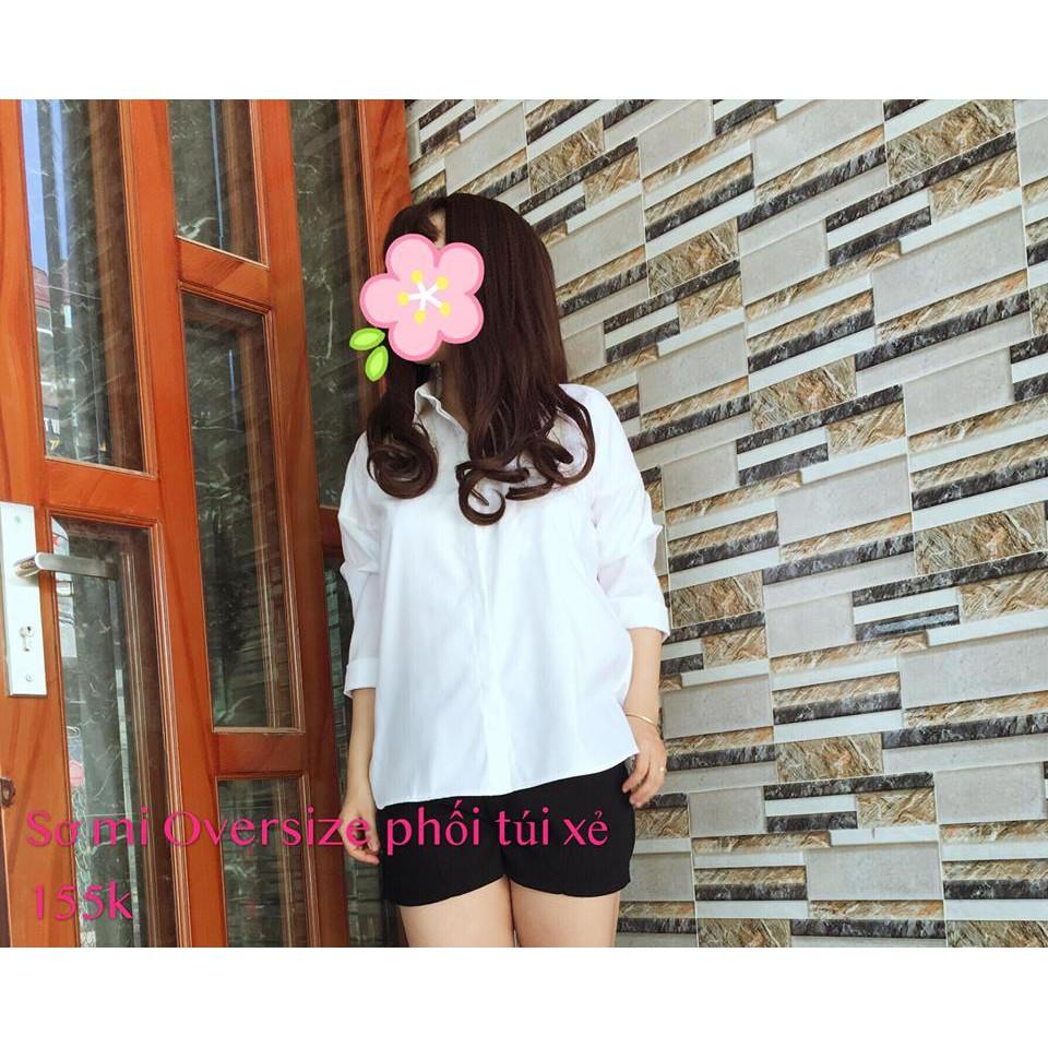 Sơ Mi Oversize trắng phối túi xẻ