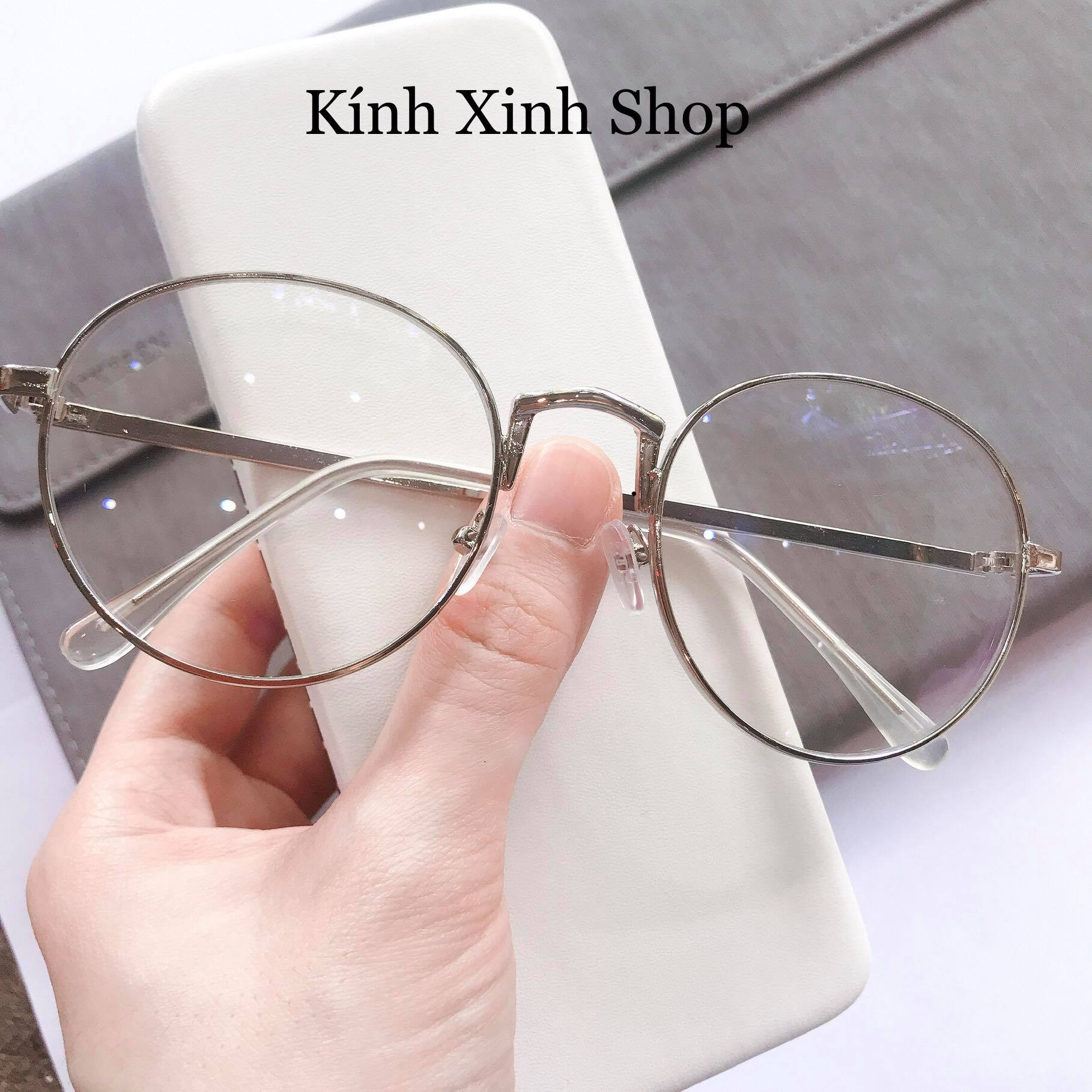 Kính Giả Cận, Gọng Kính Cận Nam Nữ Mắt Tròn Kim Loại Hàn Quốc - KÍNH XINH SHOP