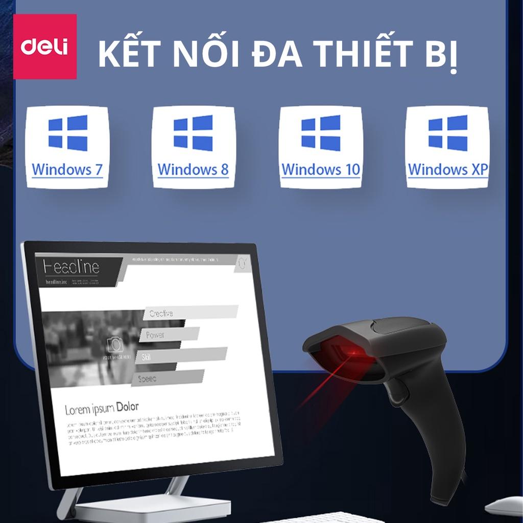 Máy Quét Mã Vạch 1D Đa Ứng Dụng Deli - Quét Mã Code Siêu Thị, Cửa Hàng Tạp Hóa, Kho Hàng, Kết Nối USB Có Dây Đa Thiết Bị Thông Minh - Hàng Chính Hãng- ES201 ES211