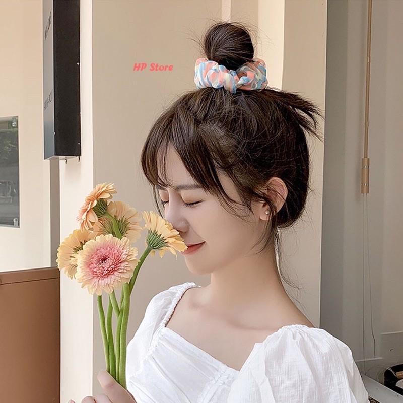 Cột Tóc Scrunchies Sọc 3 Màu Vải Voan Hàn Quốc