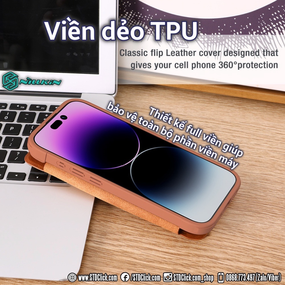 BAO DA DÀNH CHO ĐIỆN THOẠI IPHONE 15 PRO MAX - 15 PRO NILLKIN QIN PRO leather BẢO VỆ CAMERA