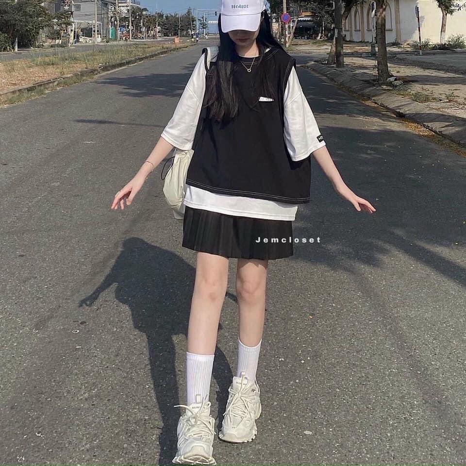 Áo gile đen unisex style Hàn Quốc (kèm áo trong