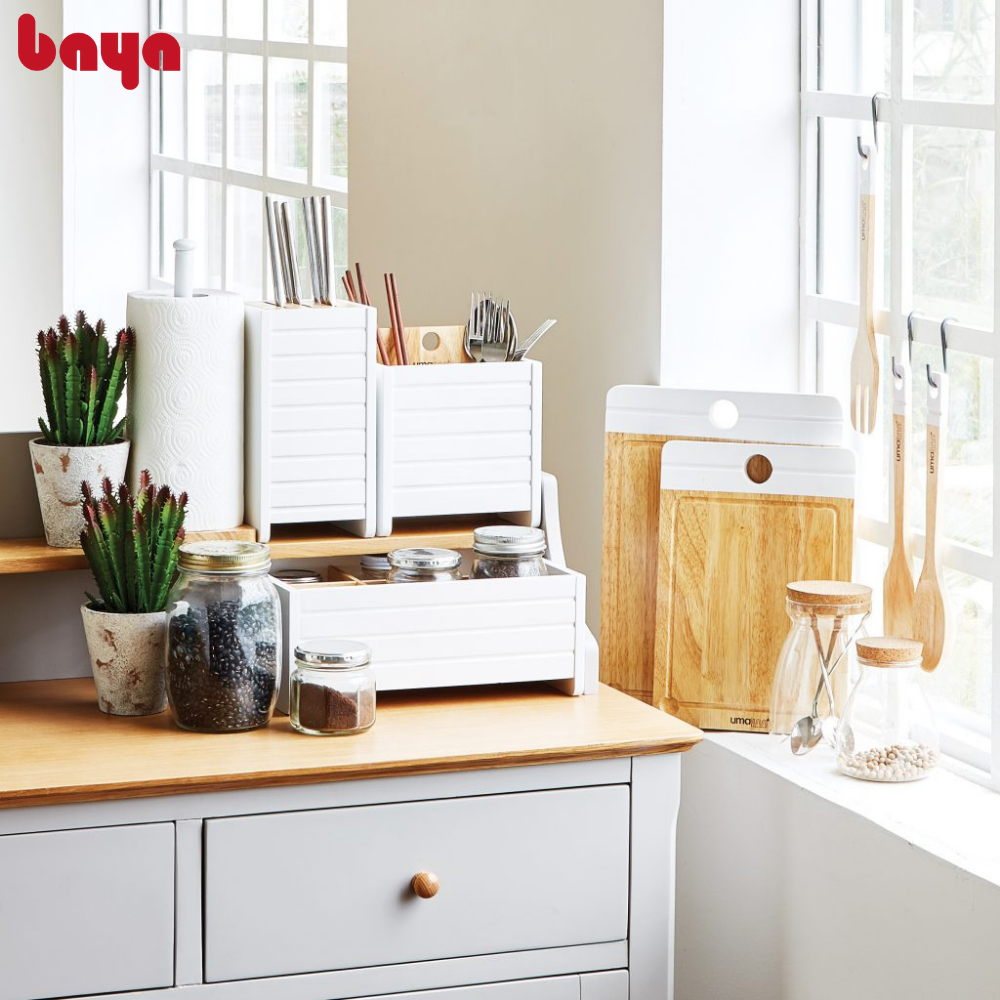 Combo 3 Kệ Nhà Bếp BAYA MOZART Làm Từ Gỗ Cao Su Phủ Sơn Trắng An Toàn, Dễ Vệ Sinh 1092691, 1092653, 1092714
