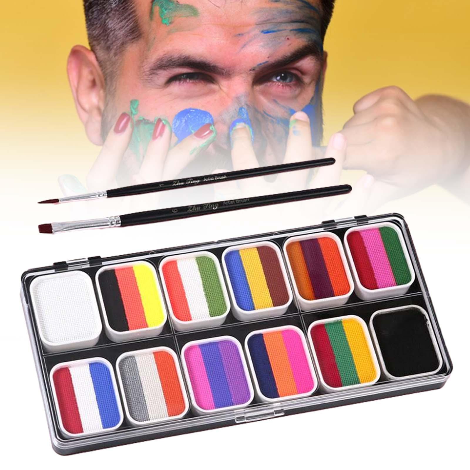 Face Body Paint with 2 Brushes Makeup Pigment Palette for Music Festival