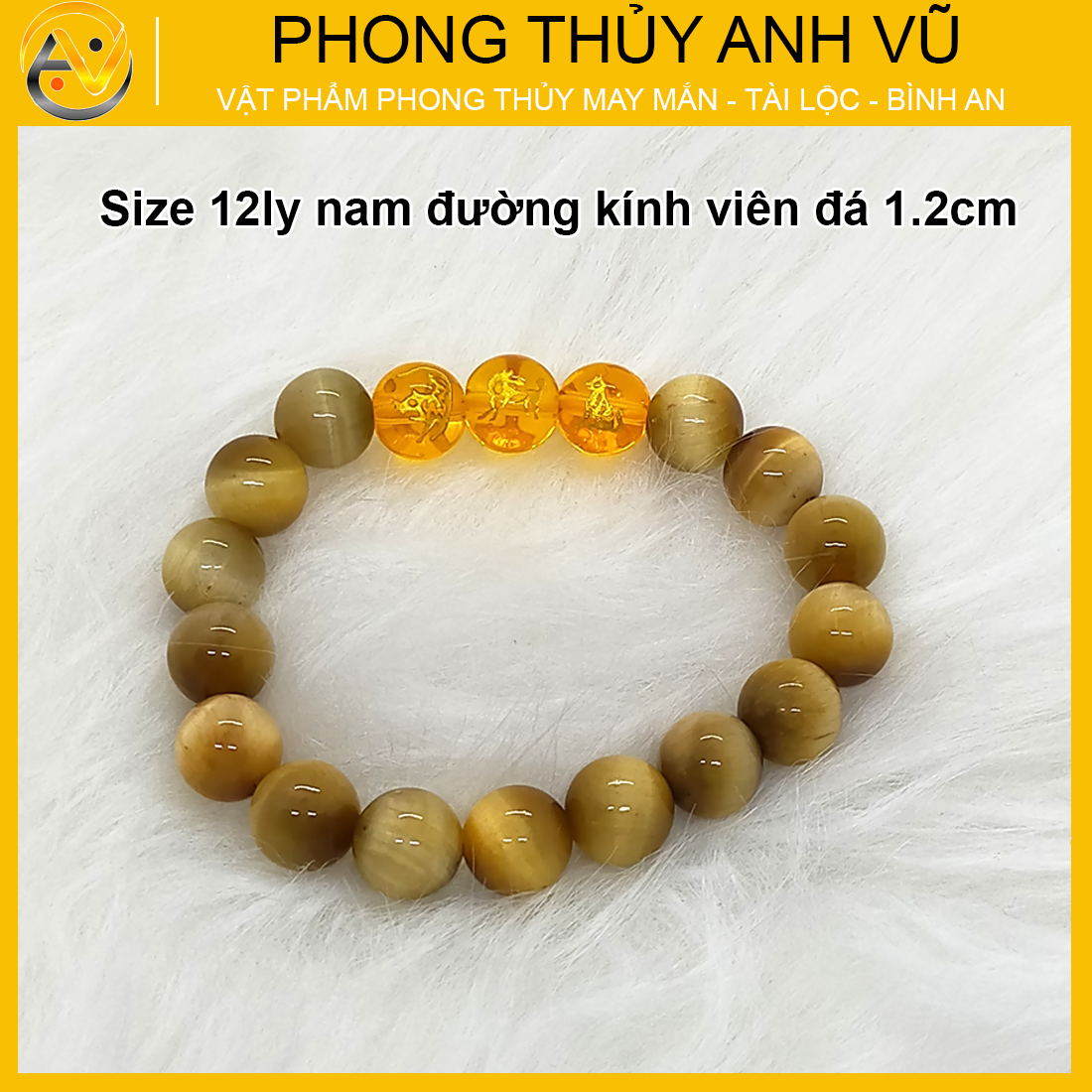 Vòng phong thủy mệnh thổ tam hợp dần ngọ tuất - chất liệu mắt hổ vàng nâu - size 8 10 12ly - có khai quang điểm nhãn may mắn tài lộc - PHONG THỦY ANH VŨ