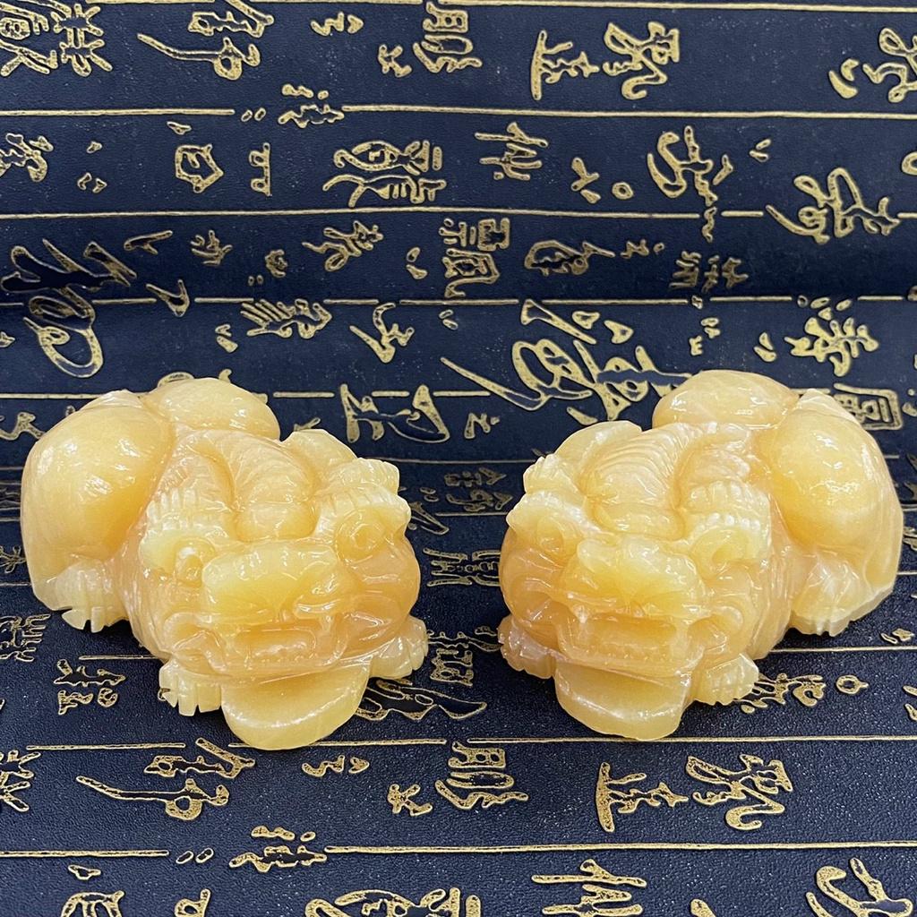 Cặp Tỳ Hưu Phong Thủy, Tỳ Hưu Đặt Két Sắt Đá Ngọc Hoàng Long - Dài 10cm & 12cm