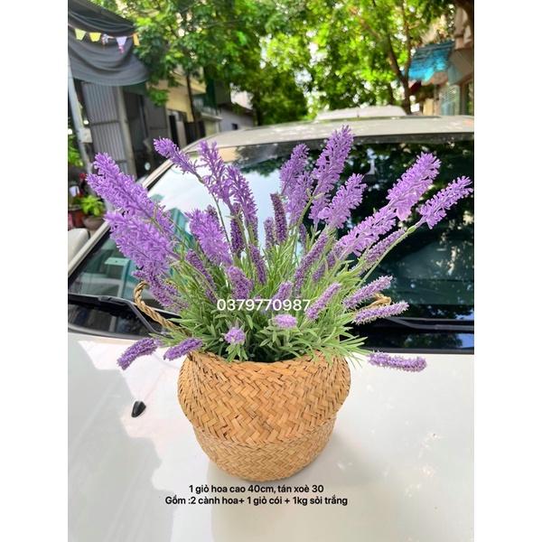 Hoa giả - Hoa Lavender kèm giỏ cói, bình cắm sẵn , cành hoa