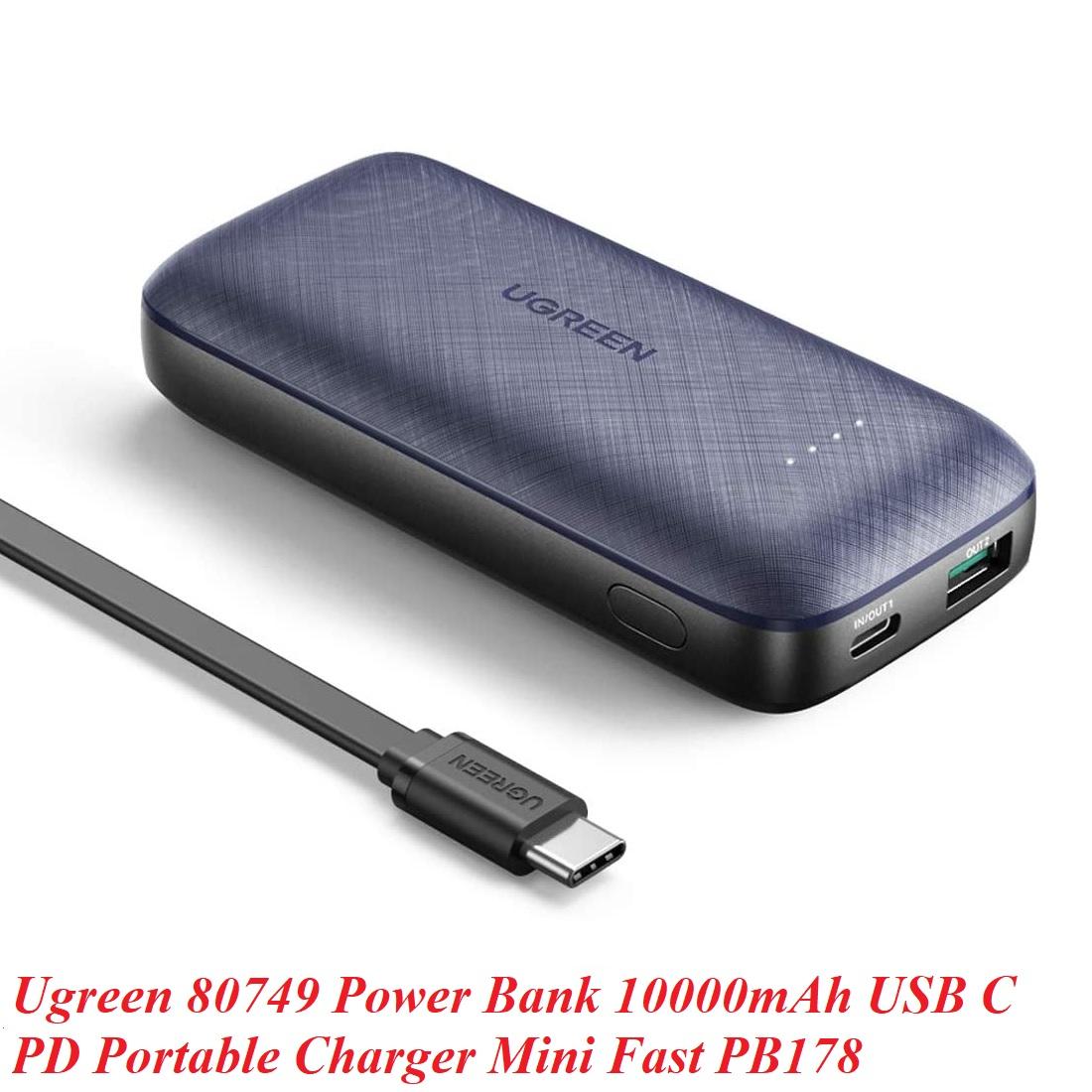 Ugreen UG80749PB178TK 10000mAh cổng usb và type c hỗ trợ QC và PD 3.0 pin sạc dự phòng màu đen - HÀNG CHÍNH HÃNG