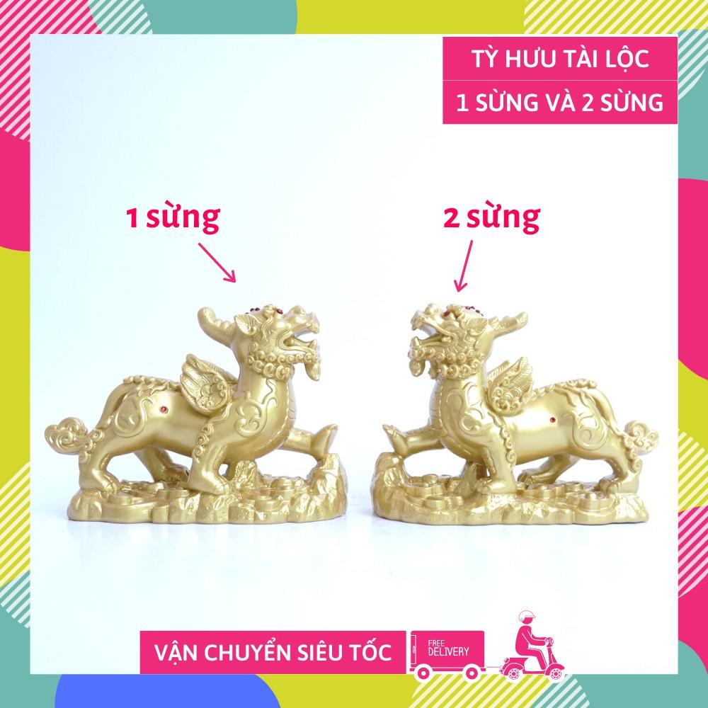 Cặp tượng tỳ hưu 1 sừng và 2 sừng nhũ vàng cầu tài lộc giàu có - 15cm