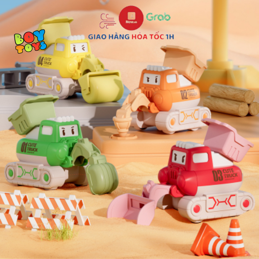 Đồ chơi xe công trình máy xúc, máy khoan, xe ủi, xe chạy cót dễ thương cho bé, đồ chơi ô tô địa hình thú vị