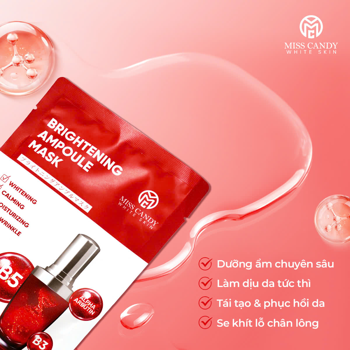 [MISS CANDY] Mặt Nạ Trẻ Hóa &amp; Phục Hồi Da BRIGHTENING AMPOULE MASK Miss Candy (Hộp 5 Miếng x 25g)