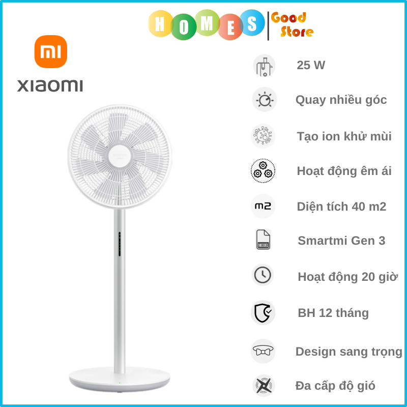 Quạt Tích Điện Không Dây XIAOMI Smartmi Gen 3, Sử Dụng 20 Giờ Liên Tục 100 Tốc Độ Gió Quạt Siêu Êm, Có Remote, Kết Nối App Thông Minh Công Suất 25W- Hàng Chính Hãng