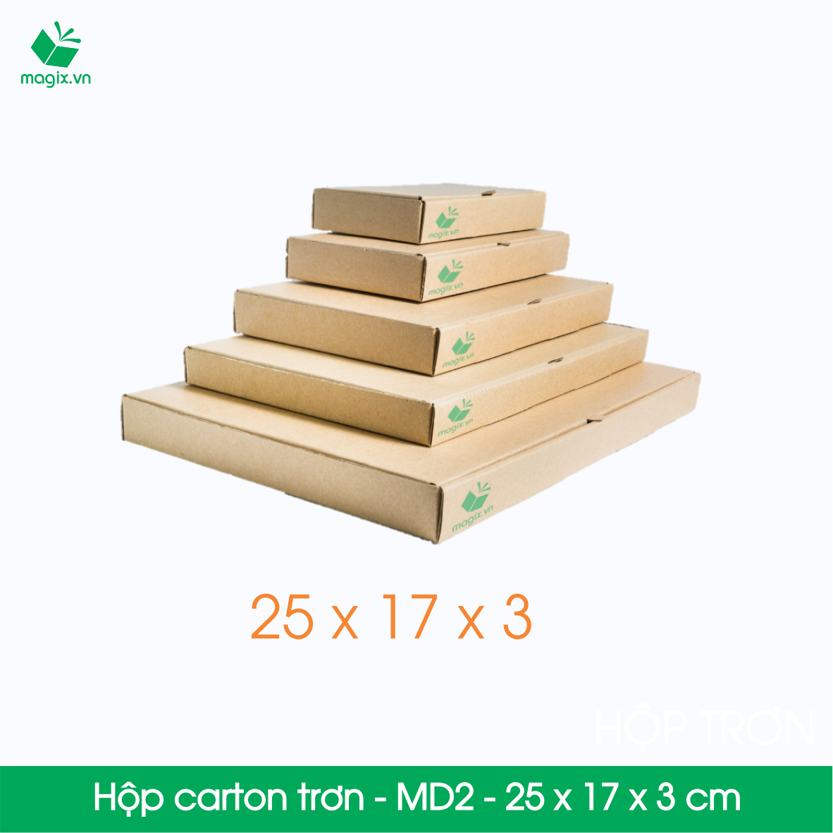 MD2 - 25x17x3 cm - 25 Thùng hộp carton trơn đóng hàng