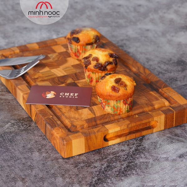 Thớt gỗ Teak Chef Studio hình chữ nhật 20x30x2,5cm - MSP 10227. Dùng cắt, thái, khay trưng bày thực phẩm.
