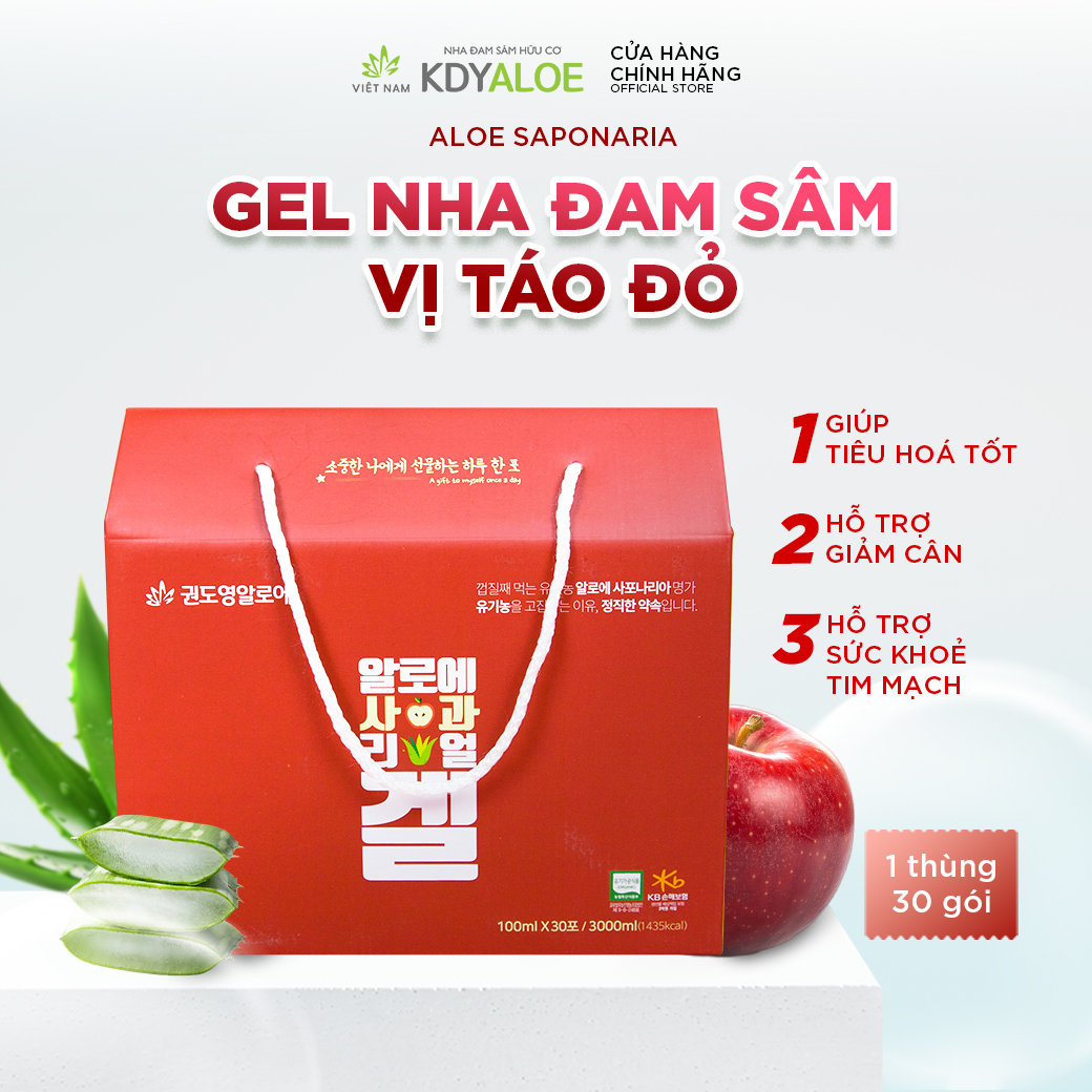 Nước Nha Đam Sâm Táo Hữu Cơ Hộp 30 Gói Hỗ Trợ Tiêu Hóa