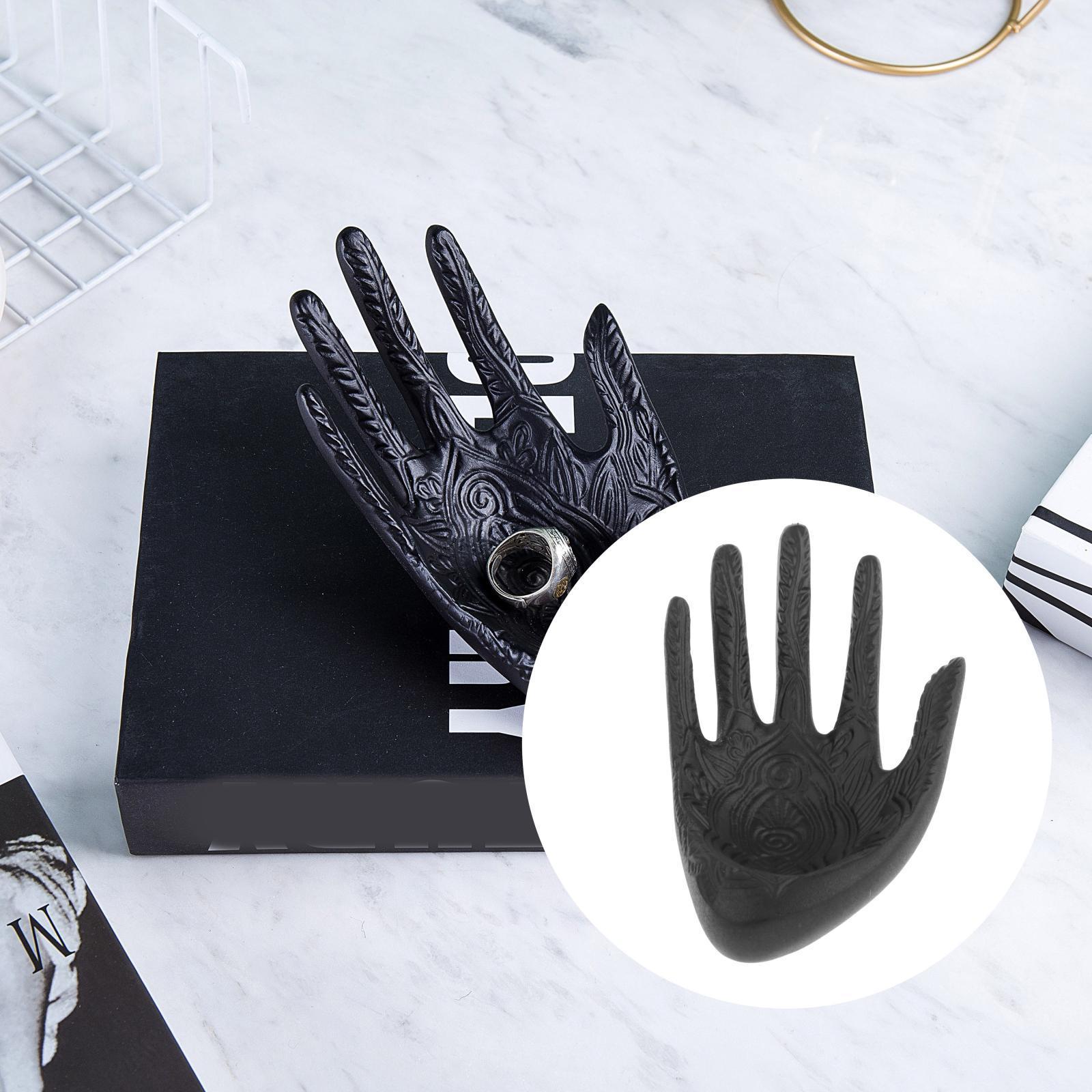 Set of 2 Resin Buddha Hands Jewelry Display Stand Trays Rack Golden Black